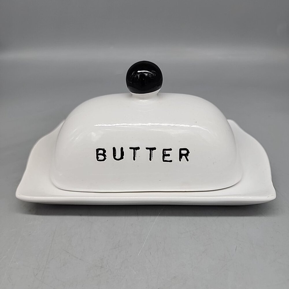 Old World Market White Oversized Covered Butter Dish with Lid Farmhouse